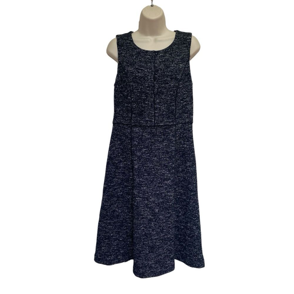Talbots Black White Marled Knit Dress Womens 8 NWT Lined Career Fit Flare